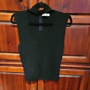 Zara Black Sleeveless Fitted Tank Top With Neckline Detail, Sz L